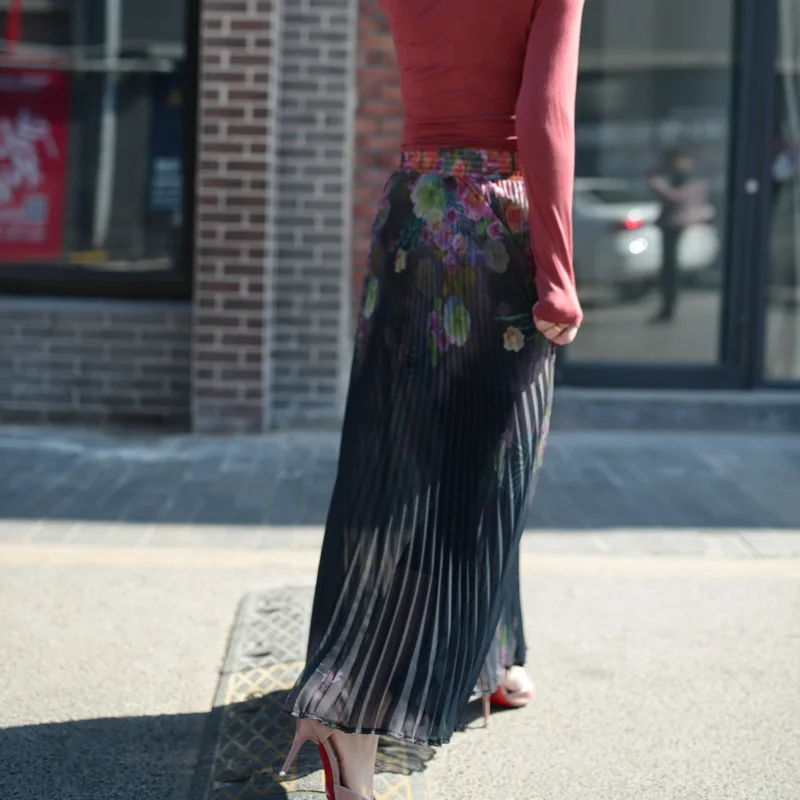 Плиссированные женские юбки с цветочным принтом летняя длинная Тюлевая юбка