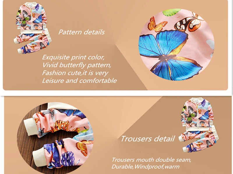 2018 Весна Одежда и аксессуары для девочек модный комплект с принтом бабочки трек