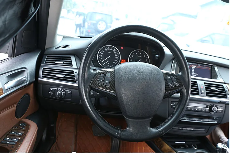 2 шт. углеродное волокно руль кнопка крышка декоративная рамка для BMW X5 E70 2008 2013