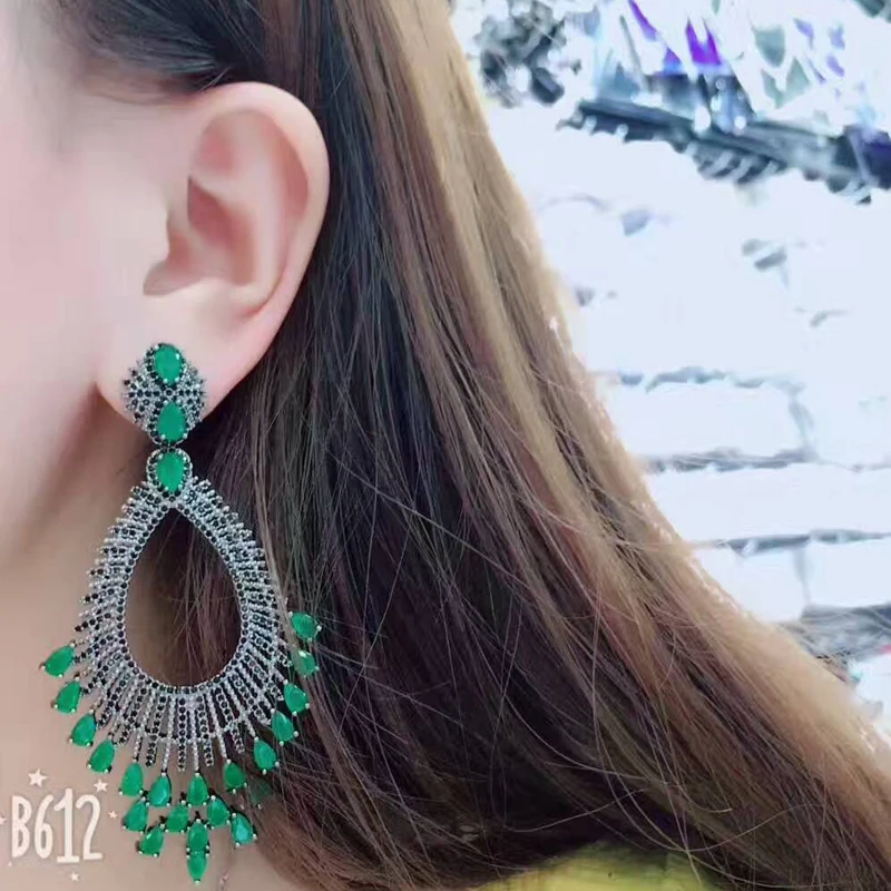 

HIBRIDE Big Green And Red Cubic Zircon Pendientes Earrings For Women European Style Female Party Show Drop Earring Brincos E-450