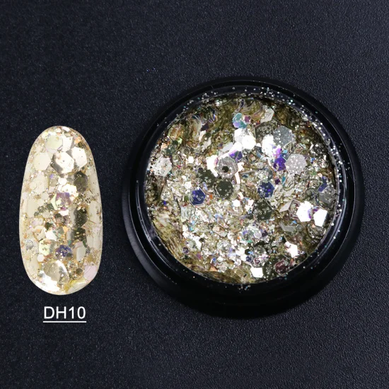DH10 1 коробка Holo дизайн ногтей блестки хлопья Русалка шестиугольник Блестки Блестящий Порошок хромового пигмента для геля украшения ногтей кончик CHDH01-11 - Цвет: DH10