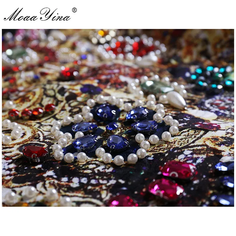 Женское модельное платье MoaaYina дизайнерское винтажное с коротким рукавом бисером