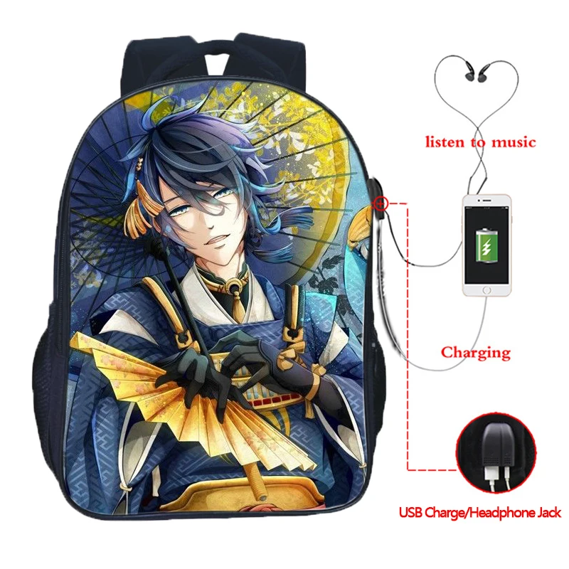 Рюкзак Touken Ranbu с USB-зарядкой повседневный рюкзак для студентов школьный мальчиков