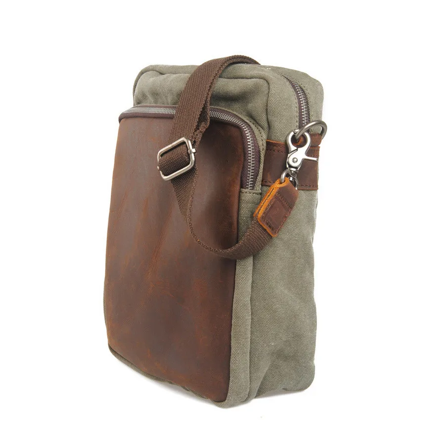 2017 Новый Холст Мужчины Сумки Кожа Messenger Повседневная Малый Плеча Crossbody Сумка