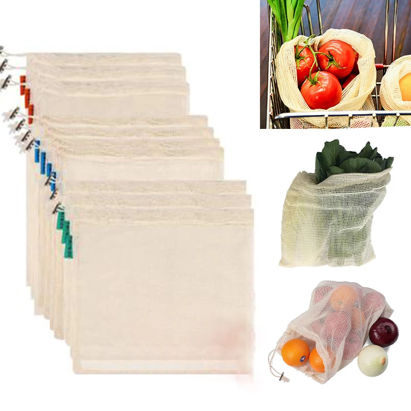 Многоразовые сумки из хлопчатобумажной сетки для производства продуктов, для хранения фруктов, для покупок, сумки для овощей, аксессуары для дома, кухни с Кулиской