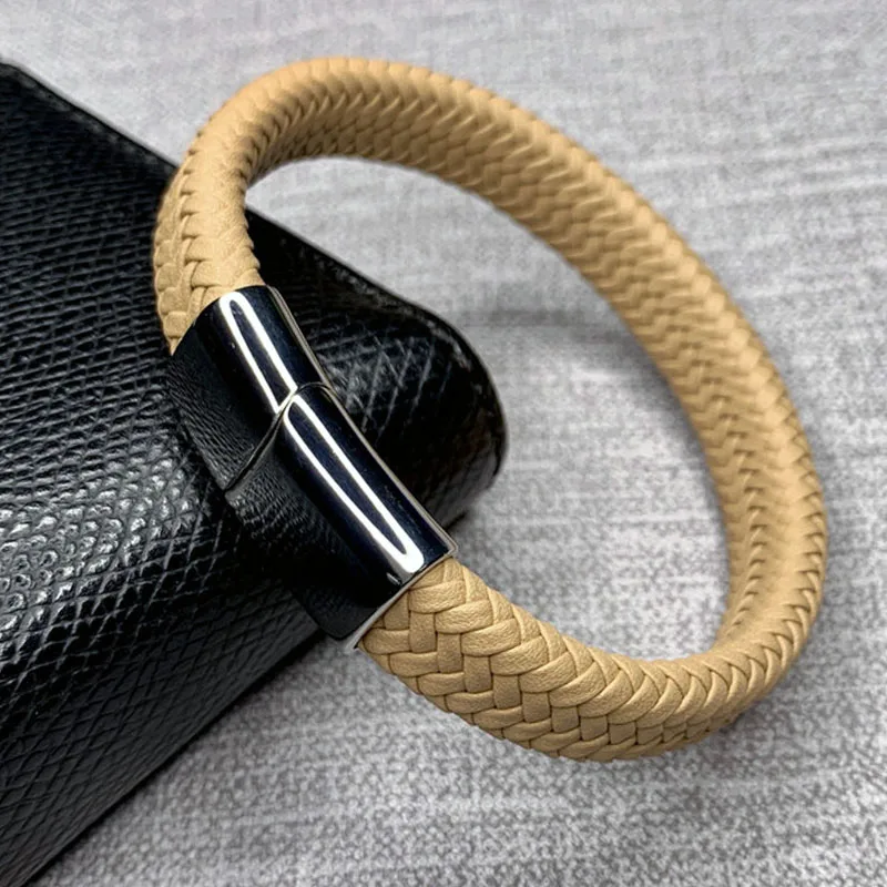 E Silver Clasp Мужской браслет, многоцветные плетеные кожаные браслеты, модные, нержавеющая сталь, магнитная застежка, мужской браслет на запястье,, Pulsera Masculina - Окраска металла: E Silver Clasp