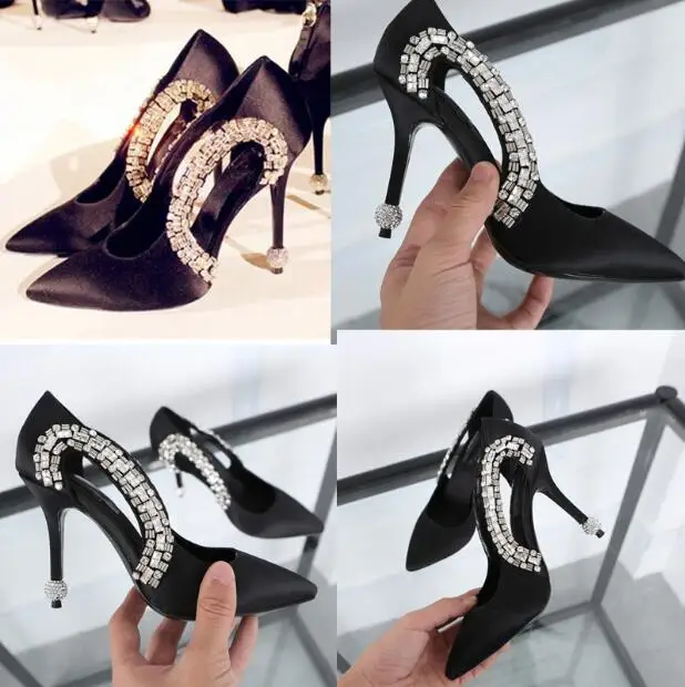 Новый стиль женщины насосы сексуальный черный острым носом мелкой туфли вырез