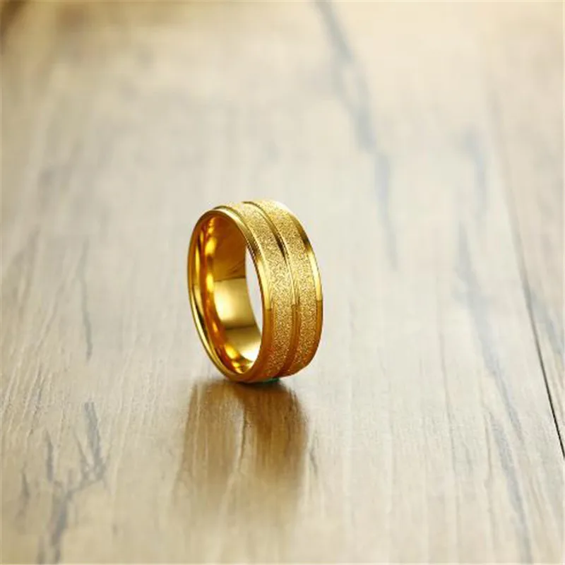 8MM titanium steel sand surface concave grooved ring for Men gold color boyfriend gift jewelry | Украшения и аксессуары