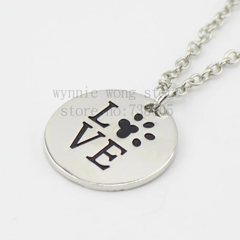 2015 Новый Серебряный &quotлюбовь&quot круглый кулон с принтом лапы ожерелье Pet