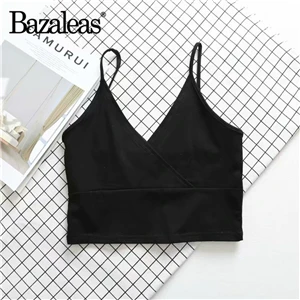 P12 black Bazaleas, v-образный вырез, на бретельках, без рукавов, женский укороченный сексуальный женский укороченный топ, базовая майка, Прямая поставка - Цвет: P12 black