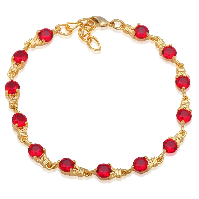 ROLILASON Королевский гранат Красный Кристалл Циркон Золотой шарм Браслеты здоровья