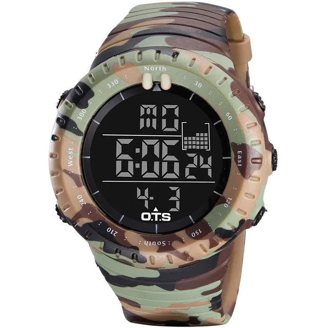 Yellow Camouflage OTS цифровые часы мужские спортивные часы 50 м водонепроницаемые часы с большим циферблатом светодиодный часы для улицы военные светящиеся наручные часы - Цвет: Yellow Camouflage