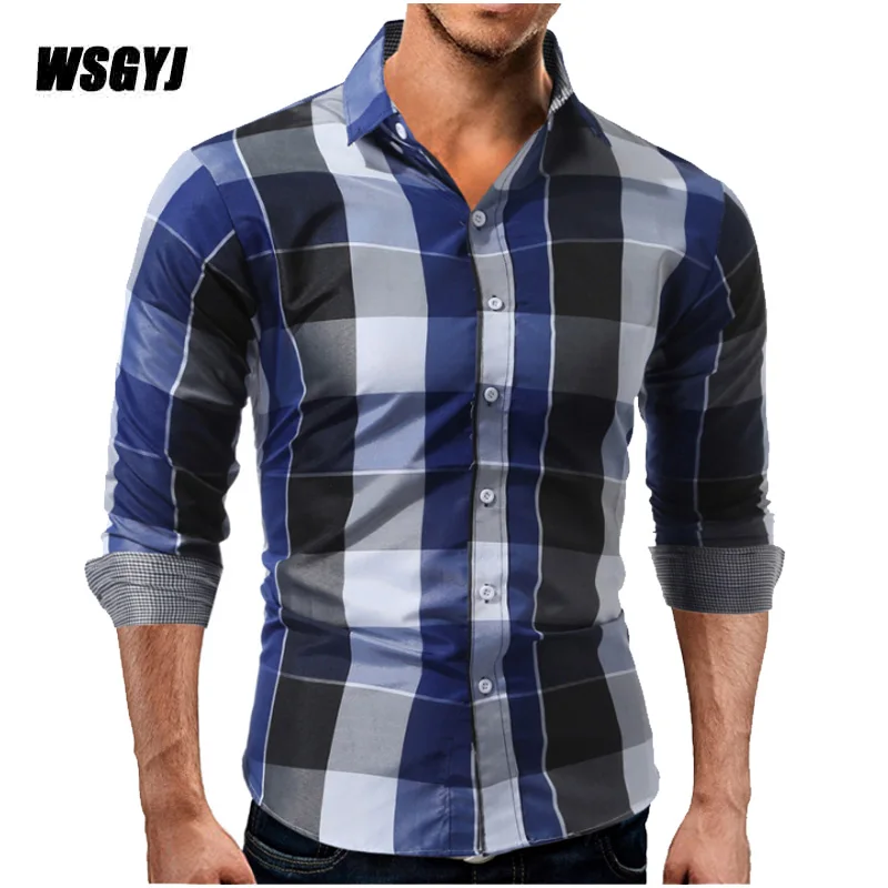 Новинка 2017 осенняя Модная брендовая мужская одежда приталенная Мужская рубашка