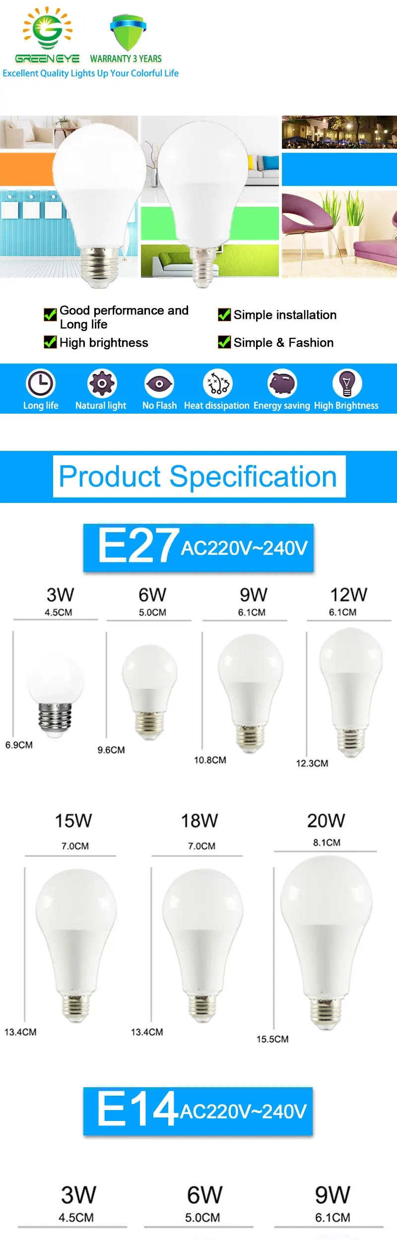 10 шт./лот светодиодный E27 E14 лампы с регулируемой яркостью лампы 220V 240V светильник Смарт лампочки IC настоящая Мощность 20 Вт 18 Вт 15 Вт 12 Вт 9 Вт 5 Вт 3 Вт лампада светодиодный Bombilla