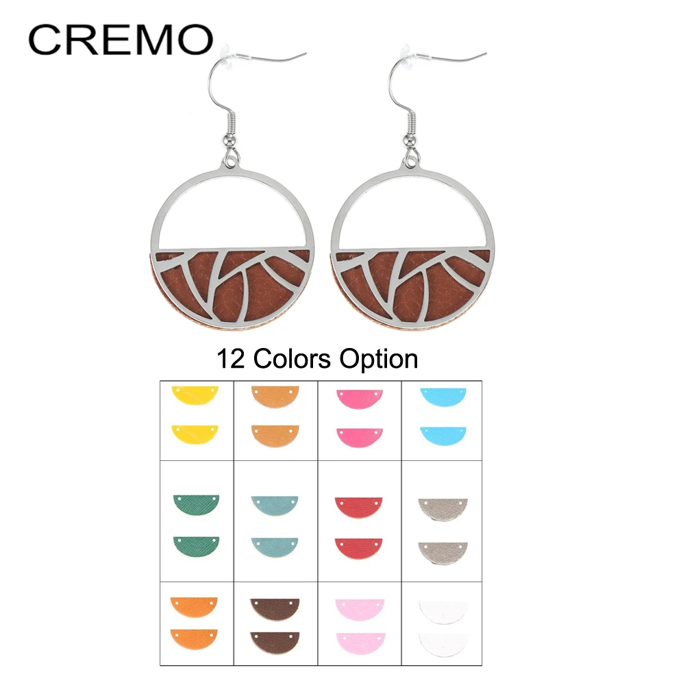 Cremo Trendy Interchangeable Leather Round Drop Earring Hanging Dangle Earrings Jewelry Stainless Geometric for Women | Украшения и