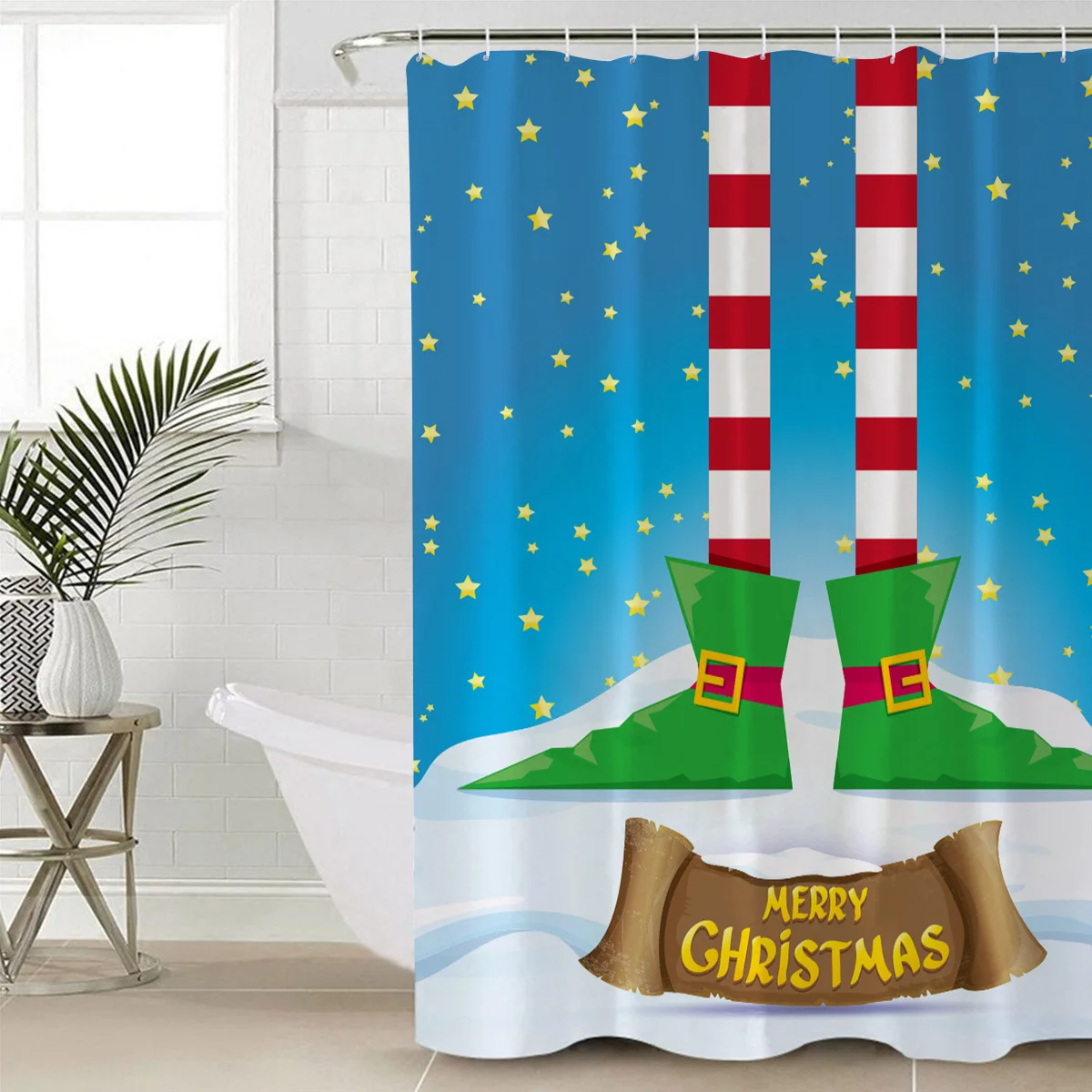 SHOWHOME Shower Curtain Christmas Festival Cartoons Happy Snow Alphabet Children Bathroom Decoration | Дом и сад