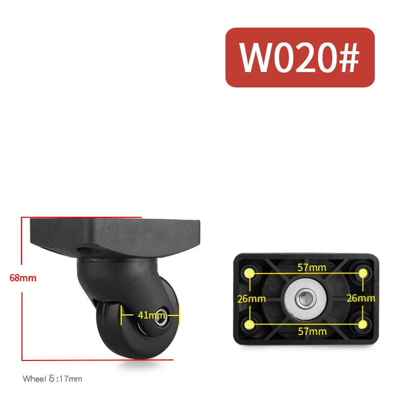 W020(2 Wheels)Black Сменные багажные колеса, аксессуары для чемоданов, ремонт, ручная 360 Спиннер, ролики, части тележки, шкив для багажа, модные колеса - Цвет: W020(2 Wheels)Black
