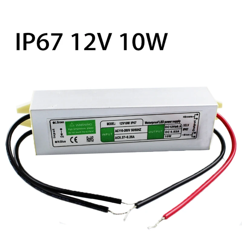 IP67 Водонепроницаемый СВЕТОДИОДНЫЙ Драйвер DC12V 10 Вт Питания AC100-260V для Адаптер