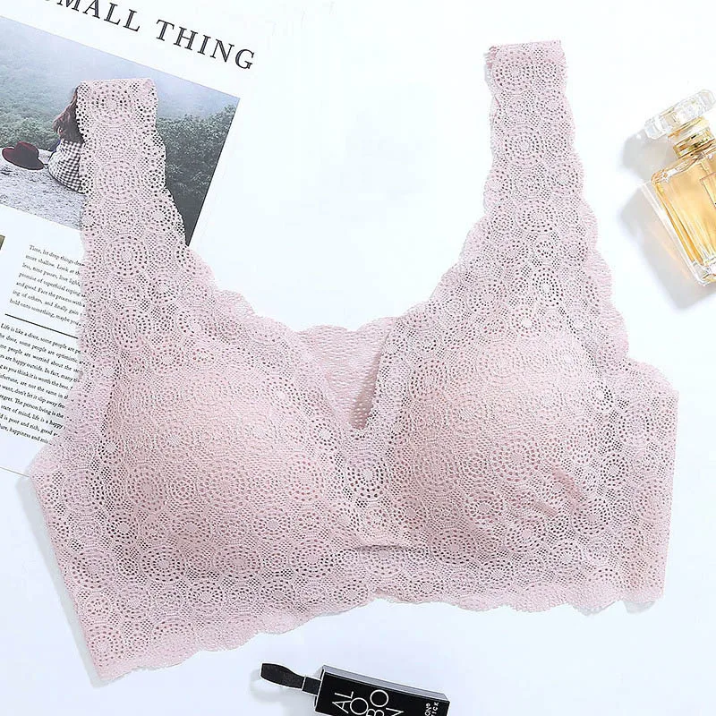 Pink OranriTing, новинка, кружевной бесшовный бюстгальтер, женское сексуальное нижнее белье, милое нижнее белье для девочек, цветочный удобный бюстгальтер для сна, дышащий бюстгальтер - Цвет: Pink