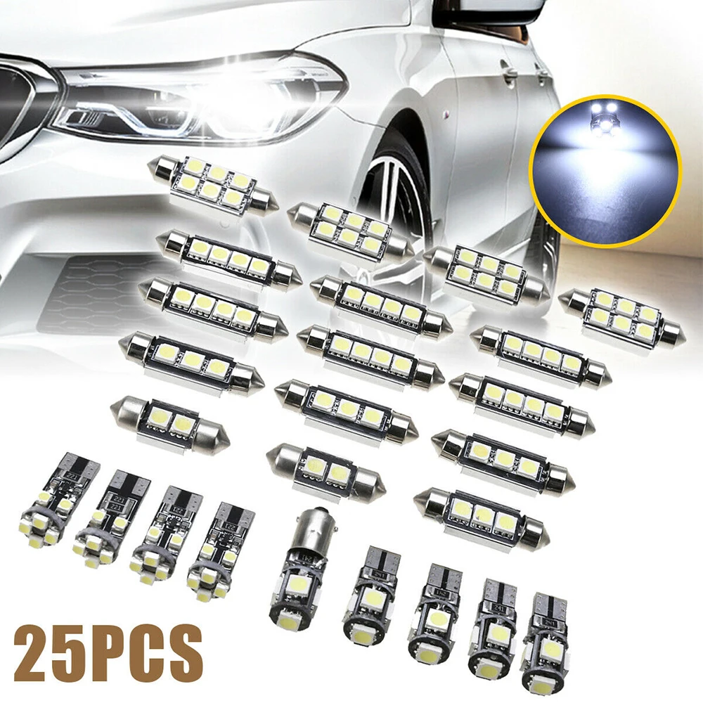 Купи 25Pcs/Set Car Interior White LED Lights Bulbs Kit for X5 E70 M 2007-2013 In-Stock Stocked Wholesale за 442 рублей в магазине AliExpress