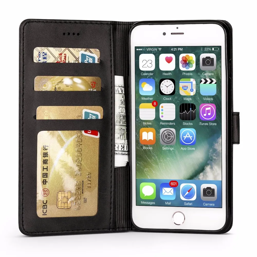 For iPhone 8 Case Luxury Leather &amp Wallet Cover Plus Magnetic TPU Phone Coque Flip iPhone8 Fundas | Мобильные телефоны и