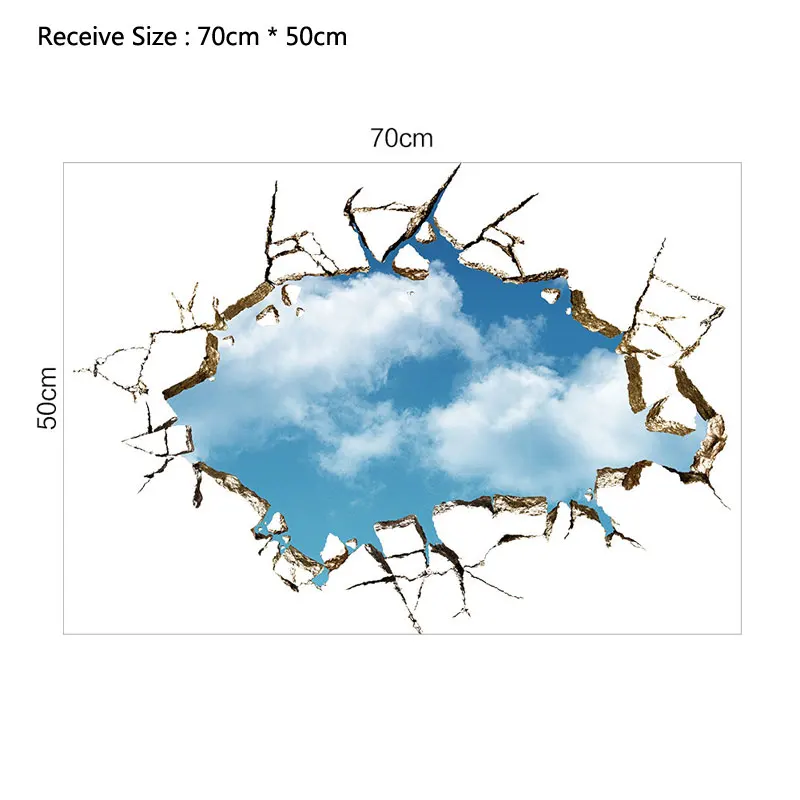 Наклейки 3D с разбитыми отверстиями настенные Стикеры голубым небом облаком