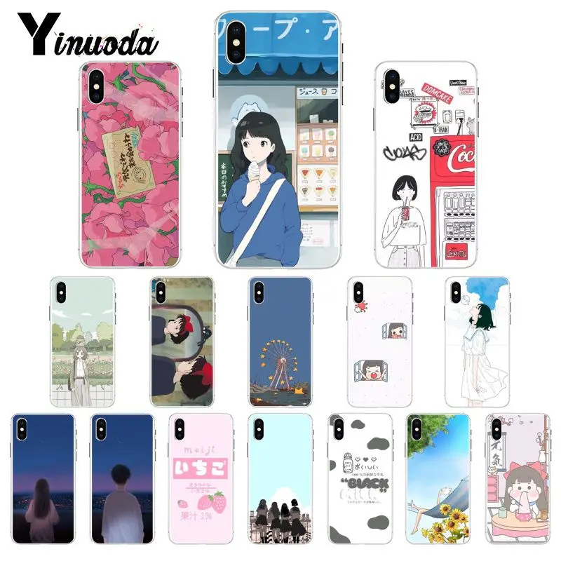 Yinuoda Япония мороженое девушка Kawaii японские розовые цветы телефон чехол для iPhone 8 7