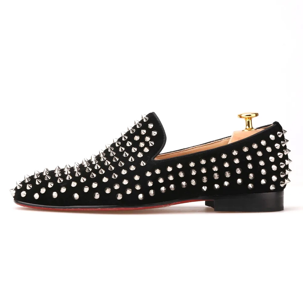 Туфли мужские из нубука ручной работы модные лоферы с серебристыми заклепками в