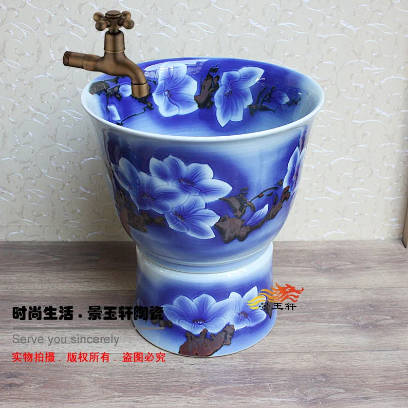 Jingdezhen Ceramic Blue Dream Flower split mop pool |
