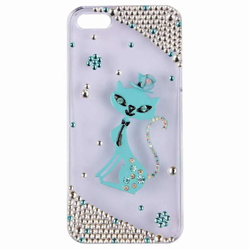 Синий Кот Ясно Bling Горный Хрусталь Кристалл Алмаза Телефон Дело Чехол для iPhone 5