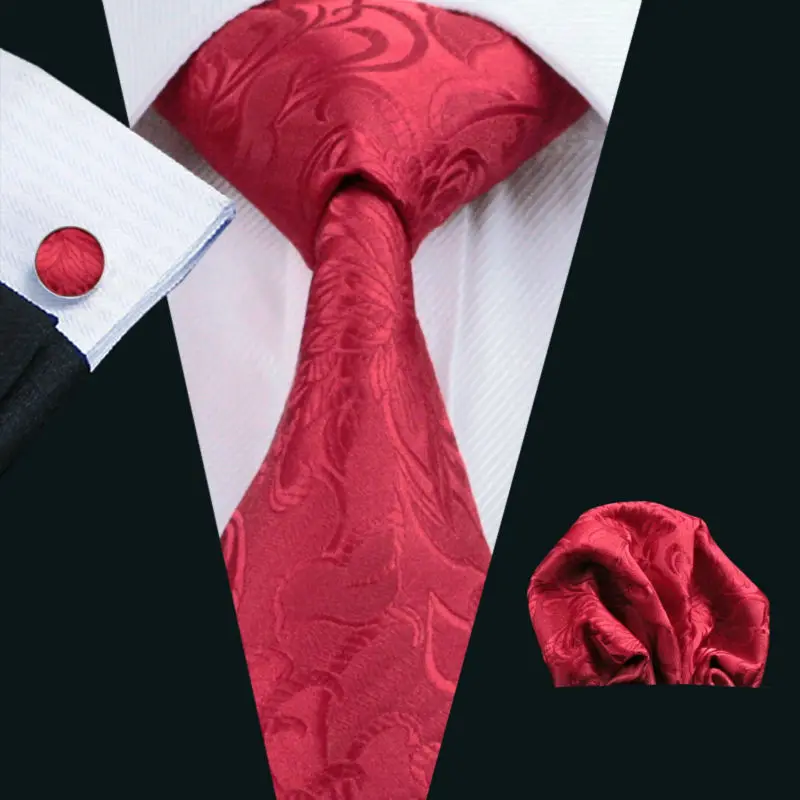 

LS-306 Dropshipping Men`s Tie 100% Silk Jacquard Woven Red Tie Hanky Cufflink Barry.Wang Necktie For Men Wedding Party Business