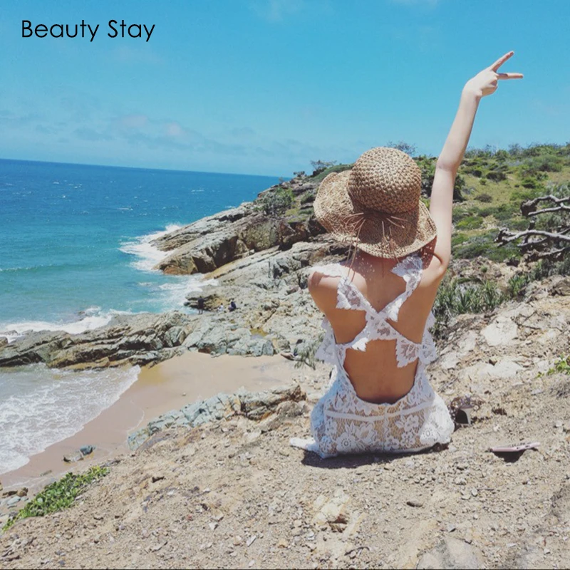 BeautyStay летнее Сетчатое кружевное платье для влюбленных женское Бандажное пляжное