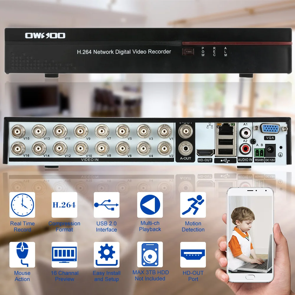 Цифровой видеорегистратор OWSOO 16 каналов 1 ТБ HDD H.264 P2P каналов|hdd 1tb|hdd for dvrhdd cctv |