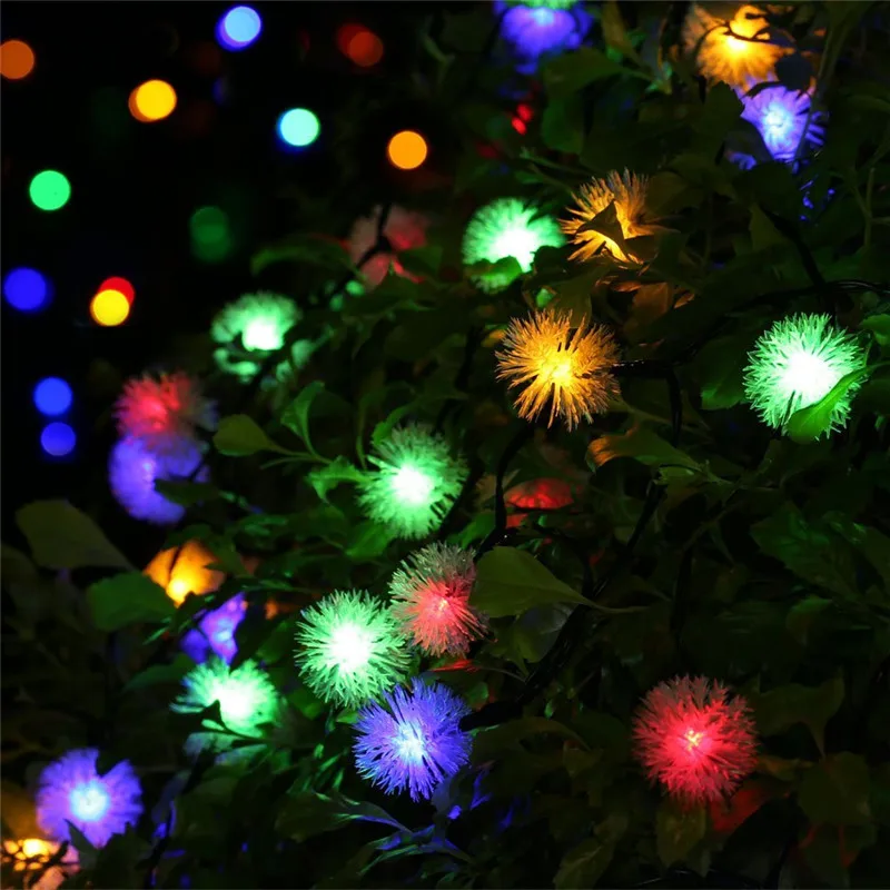 

220V/110V Furry Edelweiss Snowflake Ball 5M 28Led String Light For Indoor Outdoor Garden Home Christmas Party Decor