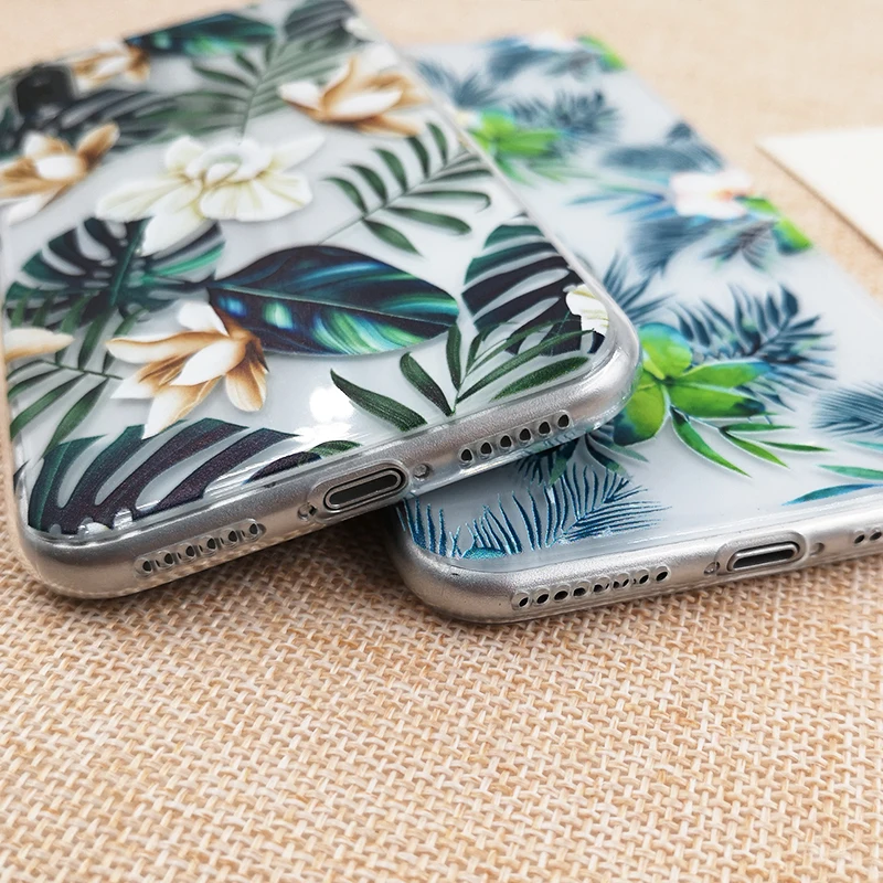 Phone Case for Apple iPhone X Palm Leaf Summer Retro Leaves Soft TPU Silicon Mobile Bag For 10 6 6s 7 7plus 8 8plus |
