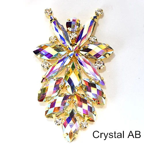 Crystal AB 1 шт много цветов кристалл AB аппликация из стеклянных страз с золотой основой лист аппликация пришить стразы для свадебного платья B3769 - Цвет: Crystal AB