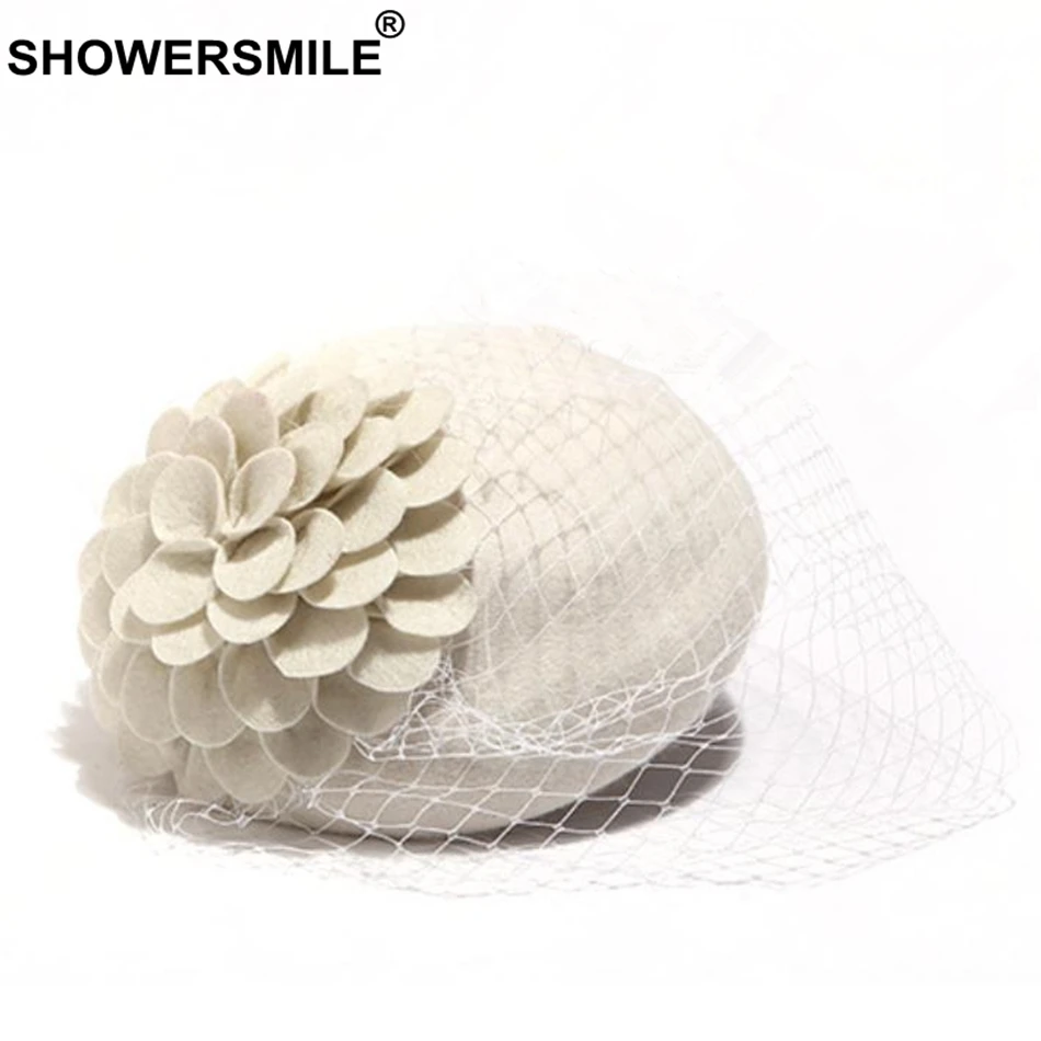 SHOWERSMILE шерсть шляпа с вуалью Для женщин Красный Винтаж фетровая шляпка шерстяная шапка, в британском стиле, свадебные туфли элегантные женские церковный головной убор