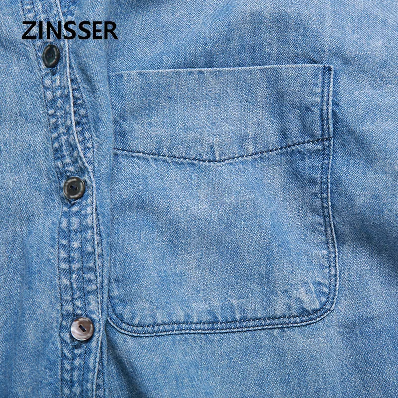 Осенне-зимняя женская джинсовая необычная рубашка длинная свободная