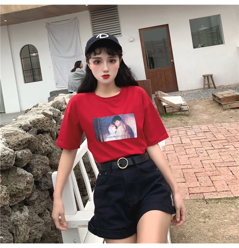 Женские топы летние корейские Ulzzang Harajuku футболки Camiseta mujer уличная Эстетическая Tumblr Топ Женская футболка