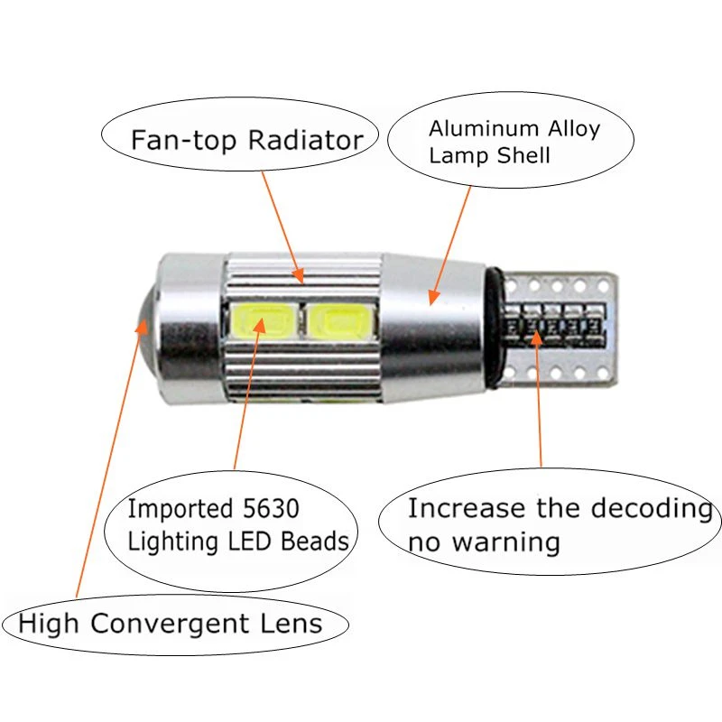 100 шт. T10 10SMD 5630 W5W Canbus светодиодный 194 168 2825 автомобиля боковое освещение автомобильной T10 Светодиодный лампочки Запчасти для авто