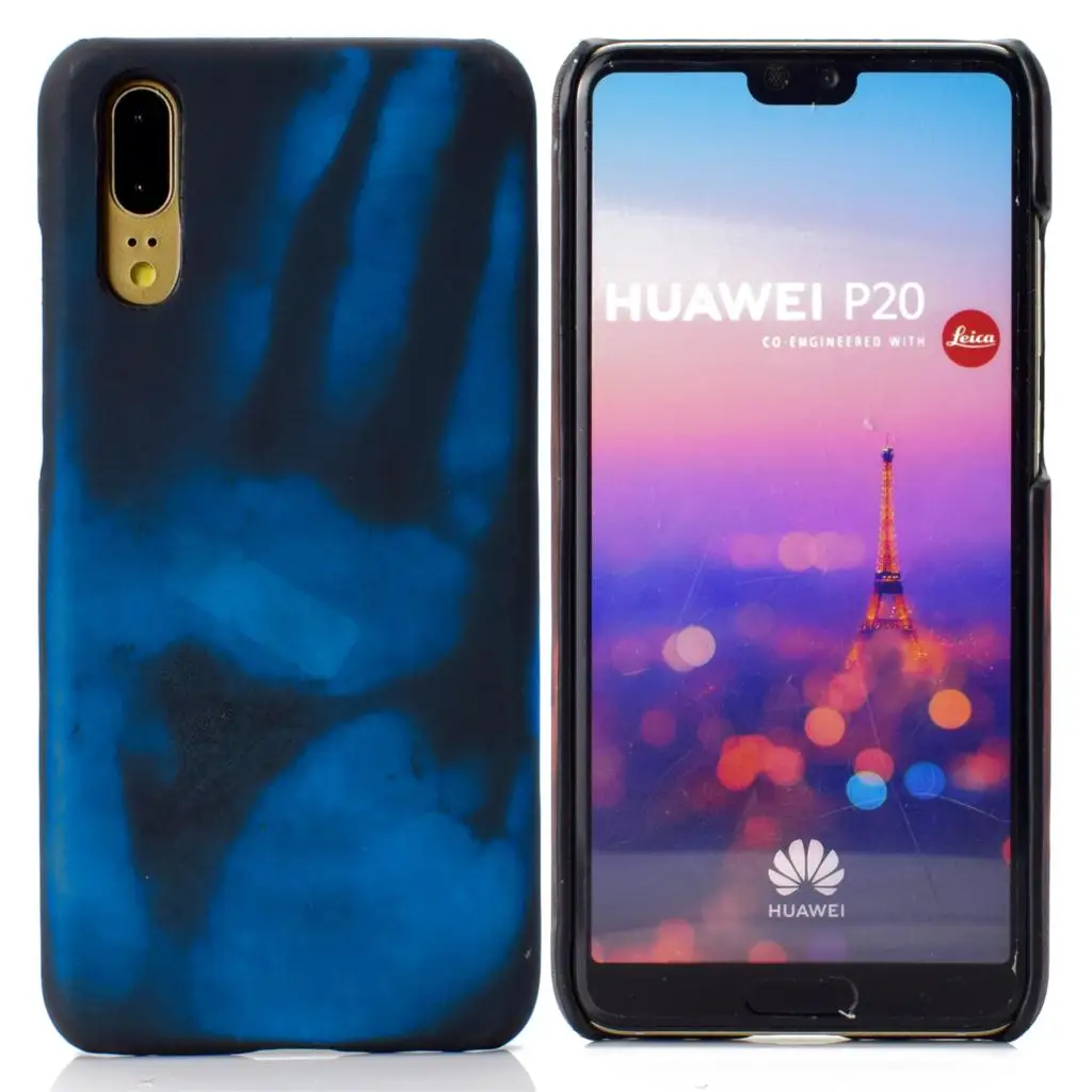 P20 термохромное изменение цвета по температуре ТПУ чехол для Huawei p20 p20lite задняя крышка не ПК не силикон - Цвет: Black turns blue