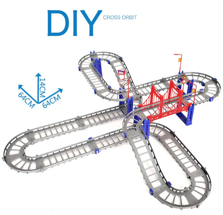 88 шт./компл. 3D DIY трек Электрический Железнодорожный вагон роторная модель здания набор комплектов поезд трек слот игрушка для обучения гоночных орбит автомобилей