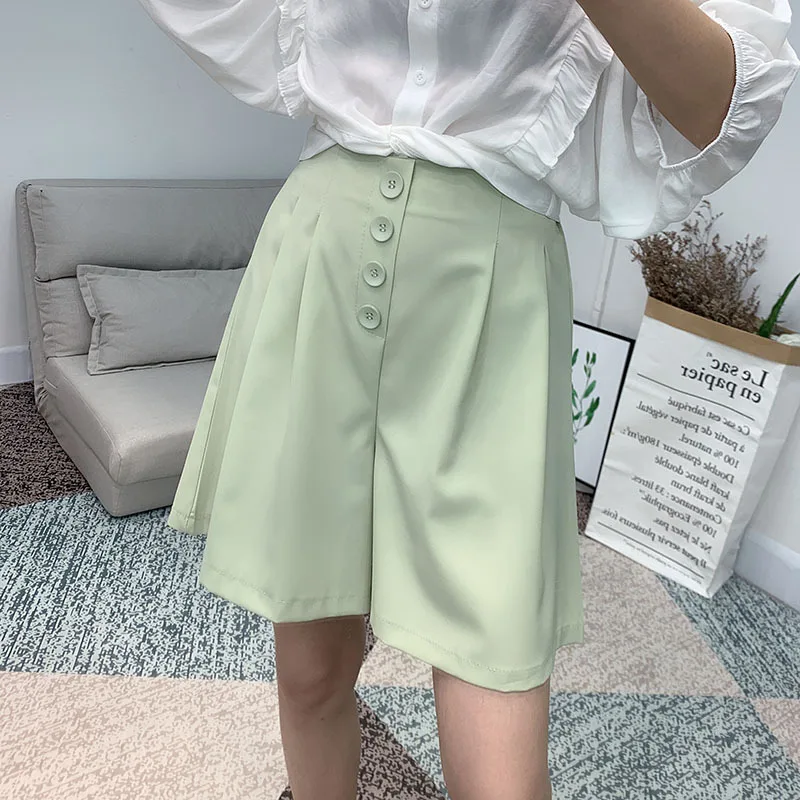Gplus шорты женские летние Корейский Стиль Высокая талия пуговицы свободные ноги