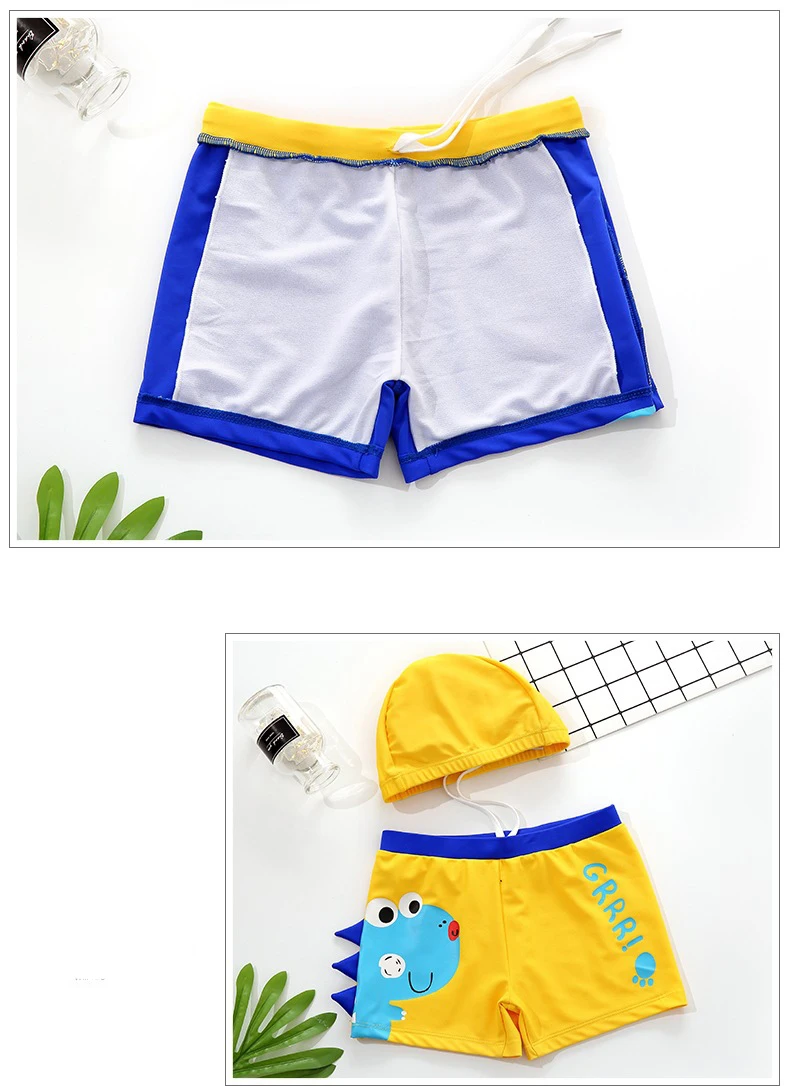 2019 Baby Boy Swimwear Kid Boys Swimsuit Cartoon Dinosaur Letter Cotton Beach Wear Birefs+Hat Swimming Suit Casual |