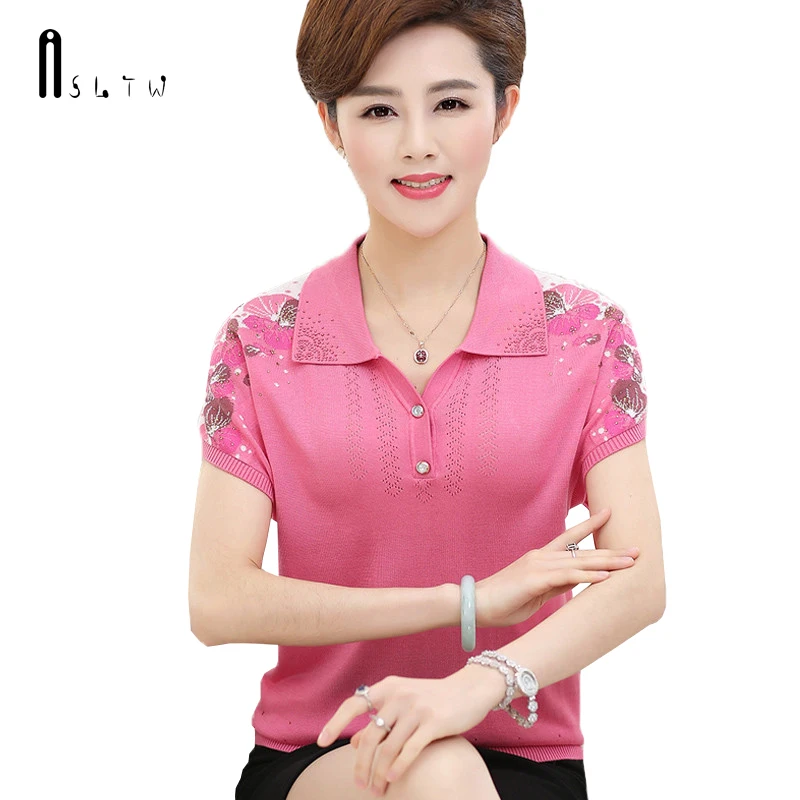 ASLTW футболка с отложным воротником для женщин летняя тонкая женская трикотажная