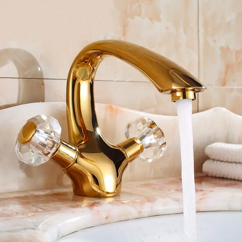 

Free ship Golden PVD Finish Two crystal Handles Centerset Bathroom Sink Faucet mixer NEW