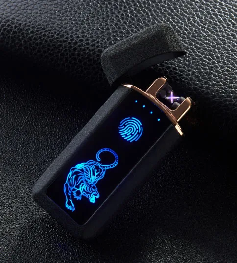 Двойная дуговая Электронная зажигалка, USB плазменная Зажигалка для сигарет, курительная зажигалка с бесплатным лазерным именем на зажигалке - Цвет: matte black tiger