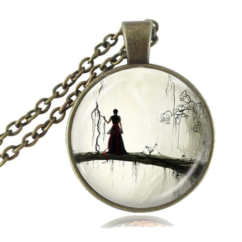 Готическое ювелирное изделие жуткий женский силуэт лесная фантазия ожерелье