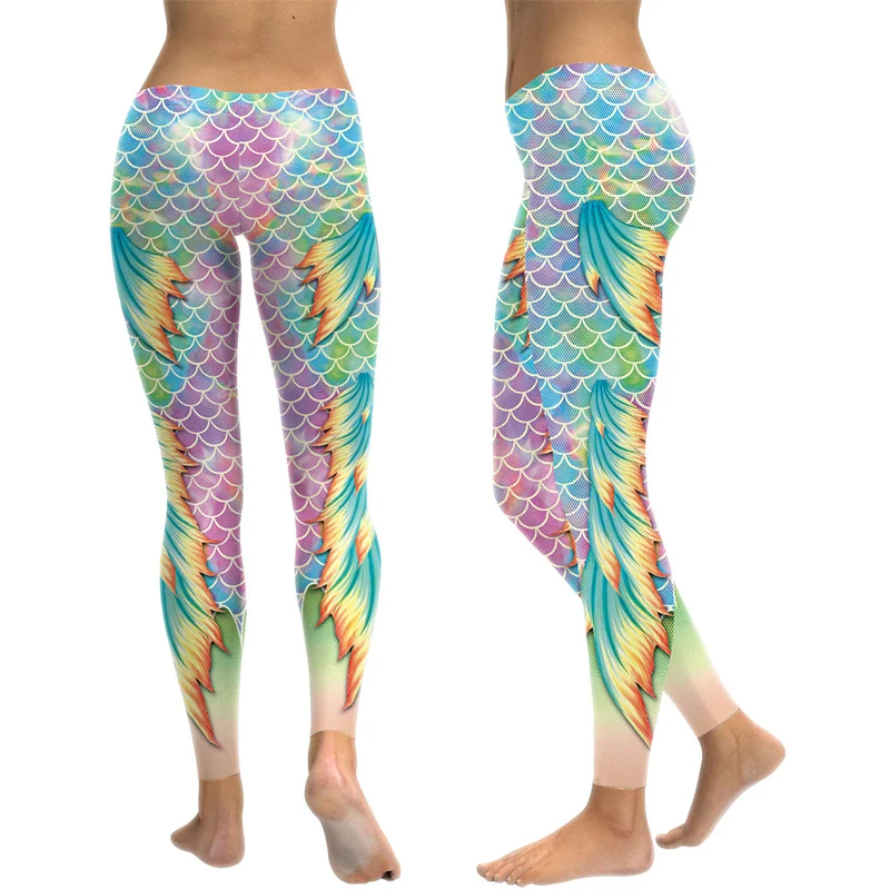 Женские леггинсы для фитнеса с принтом Русалочки облегающие градиентом цвета