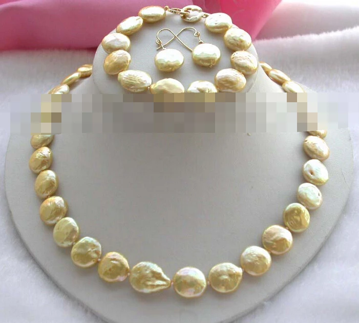charm Jew.656 24&quot Golden Coin Pearl Necklace Bracelet Earrings set (A0423) | Украшения и аксессуары